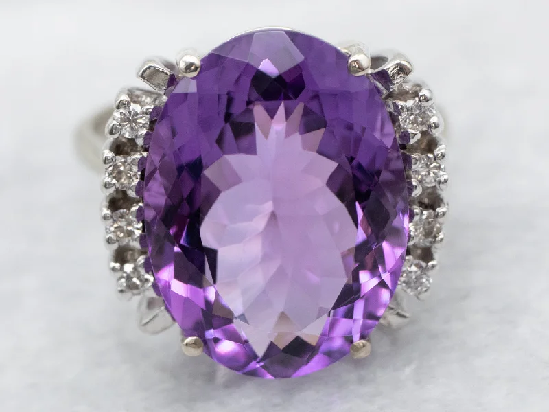 Shiny band rings-Amethyst and Diamond Cocktail Ring