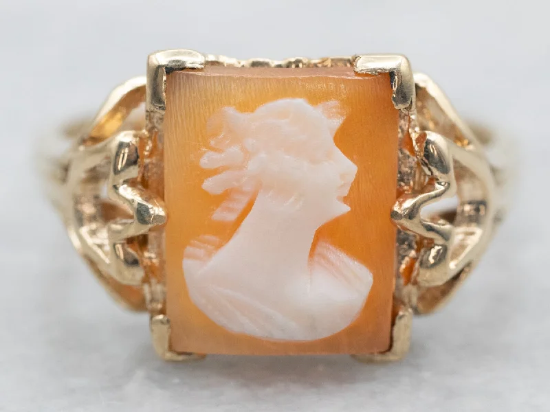 Fine accent rings-Yellow Gold Rectangular Cameo Ring