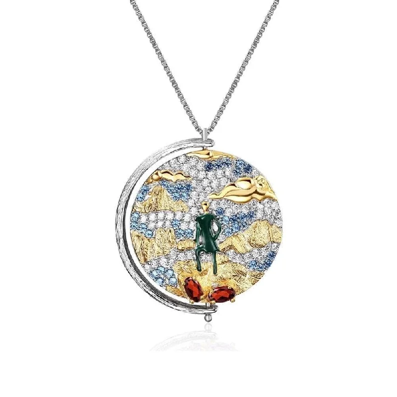 Sun sign necklaces-Rotatable Oil Painting Pendant Necklace