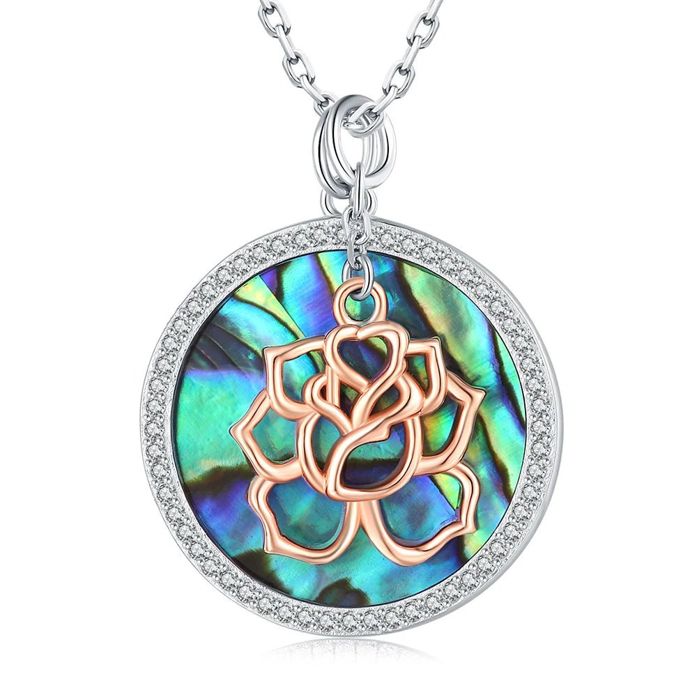 Hanging gem necklaces-Abalone Shell Pendant Necklace with Rose Gold Flower