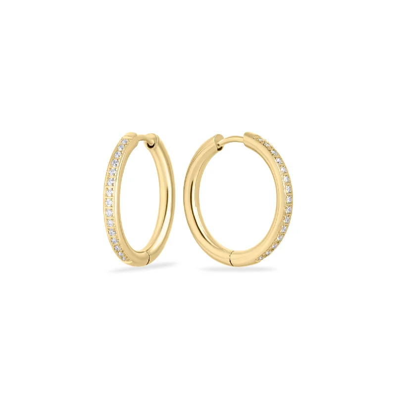 Reed style earrings-Stainless thin half eternity hoop earrings