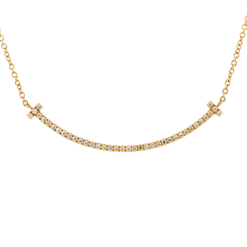 Multi-layer necklaces-T Smile Pendant Necklace 18K Yellow Gold and Diamonds Small