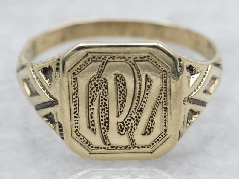 New moon rings-Art Nouveau "GPZ" Engraved Signet Ring