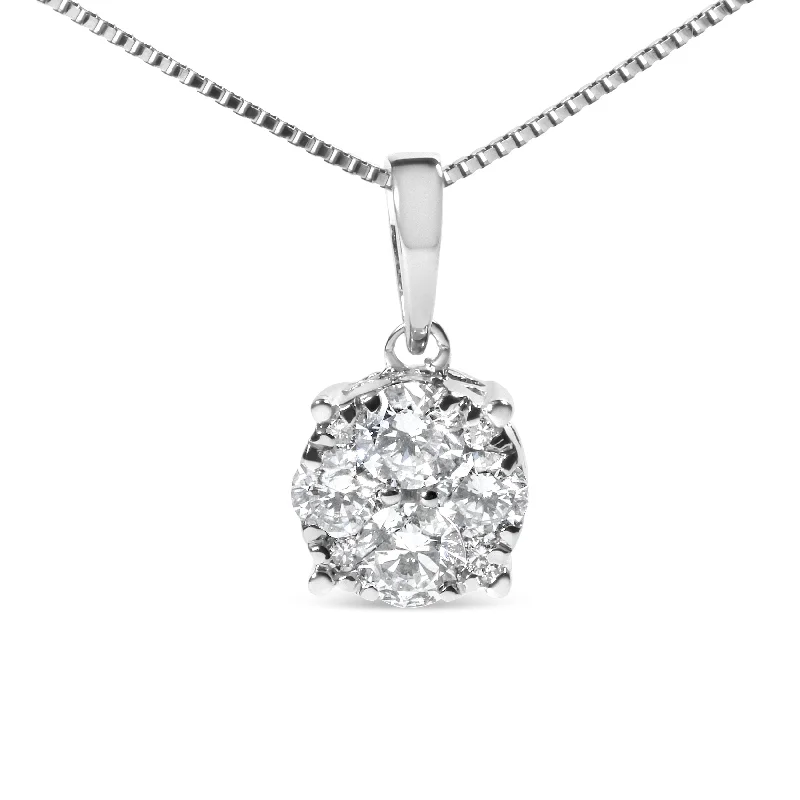 Thin wire necklaces-14k White Gold 1/2 Cttw Lab Grown Diamond Floral Cluster Pendant 18" Necklace