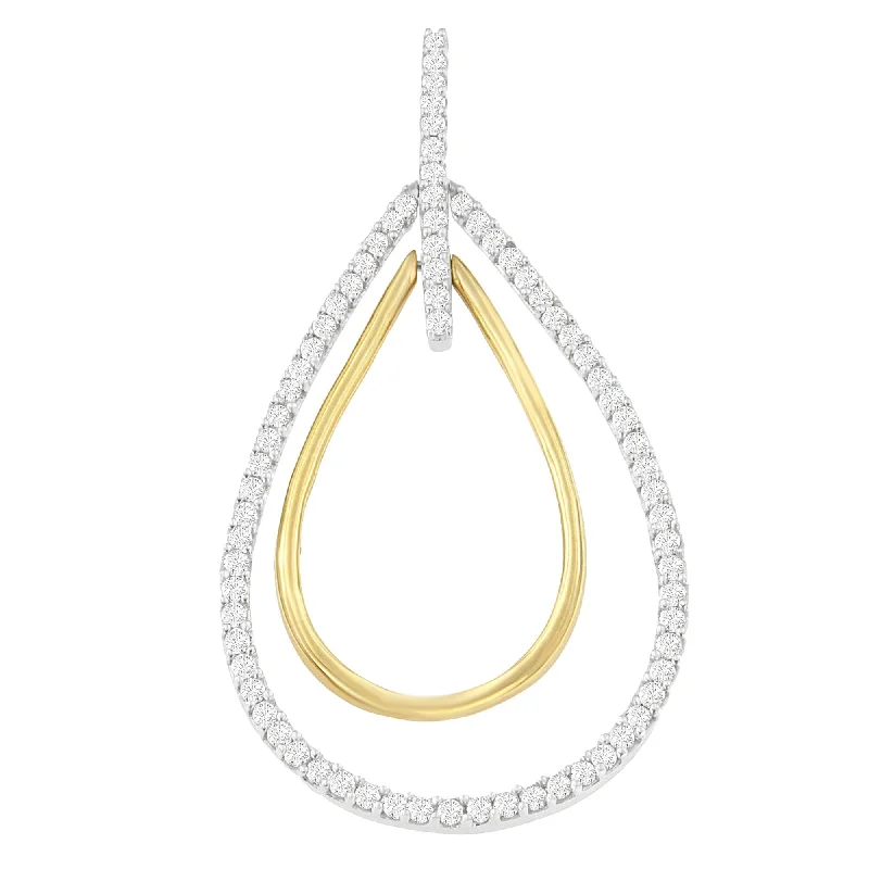 Soft enamel necklaces-14K Two-Tone Gold Round Cut Diamond Double Burst Pendant Necklace