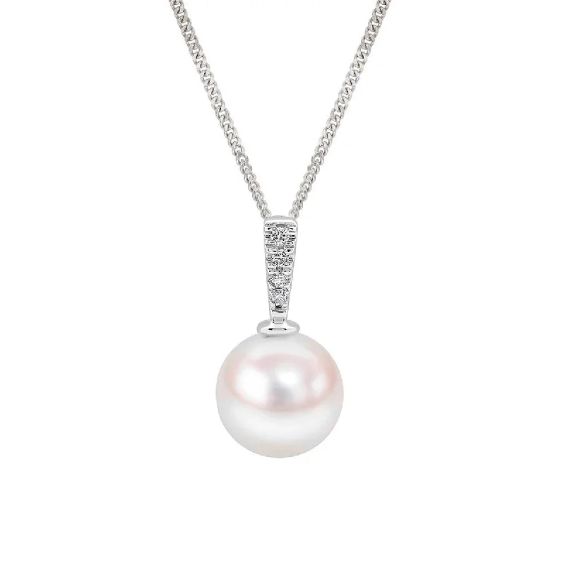 Pure shine necklaces-9K White Gold Freshwater Pearl & Diamond Necklace