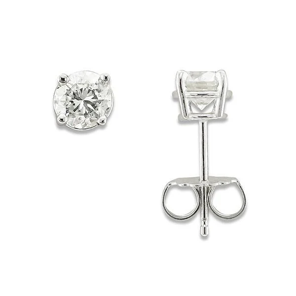 Soft enamel earrings-14KT WHITE GOLD 3/4 CTW ROUND DIAMOND EARRINGS