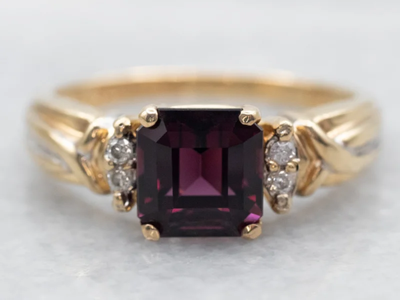 Beaded gem rings-Rhodolite Garnet Ring with Diamond Accents