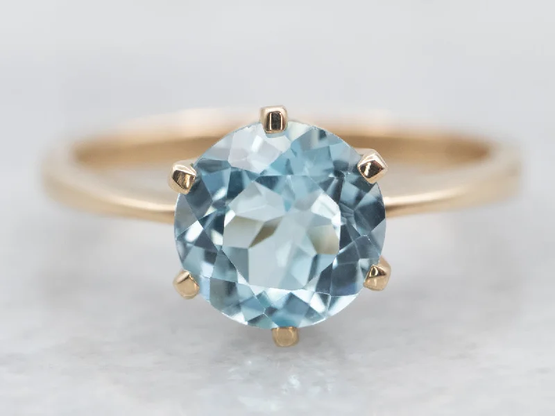 Vine carved rings-Yellow Gold Blue Topaz Solitaire Ring