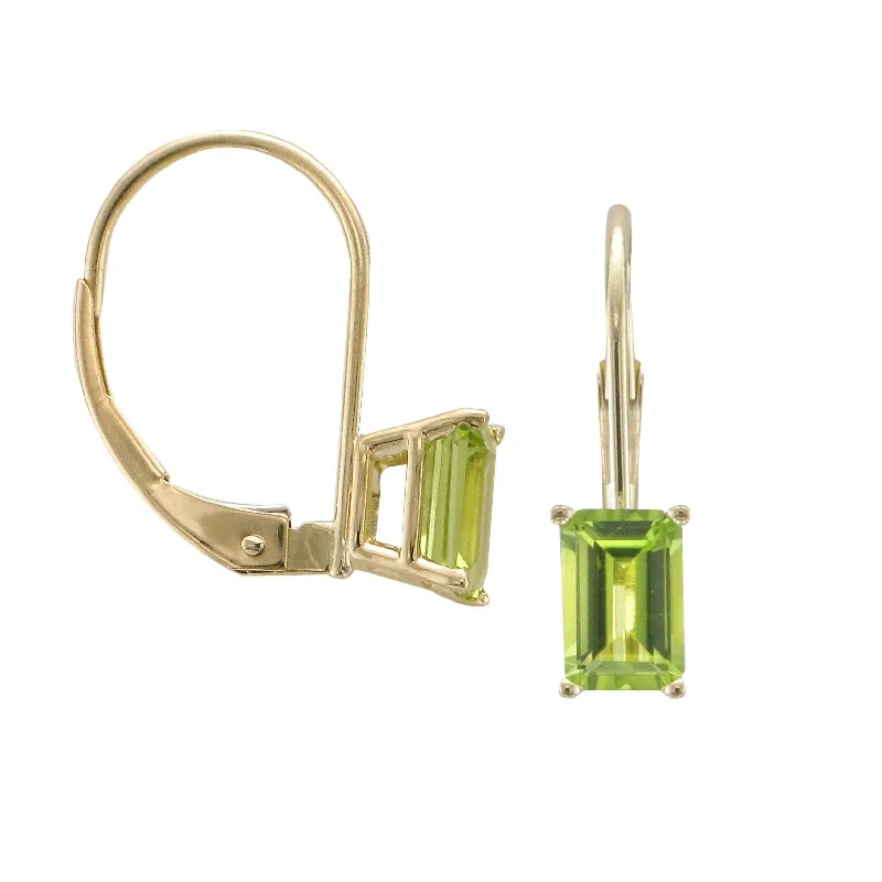 Sleek stud earrings-14KT YELLOW GOLD 1.20 CTW LEVERBACK PERIDOT EARRINGS