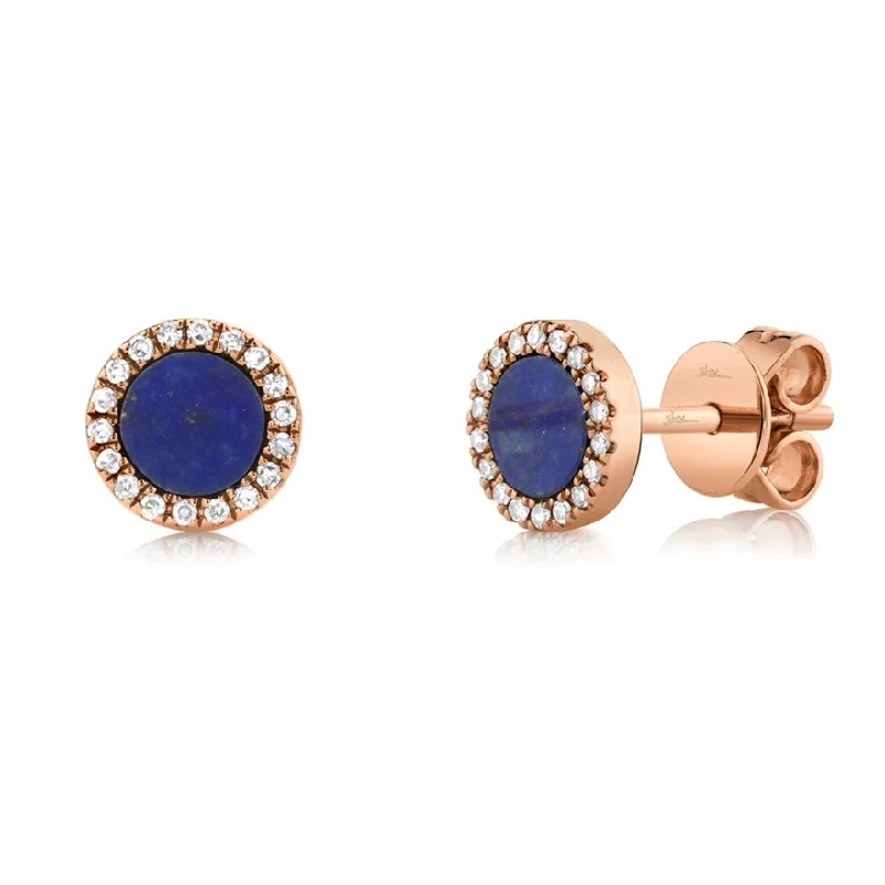 Slip knot earrings-14KT Gold .51 CT Lapis & .08 CTW Diamond Halo Earrings