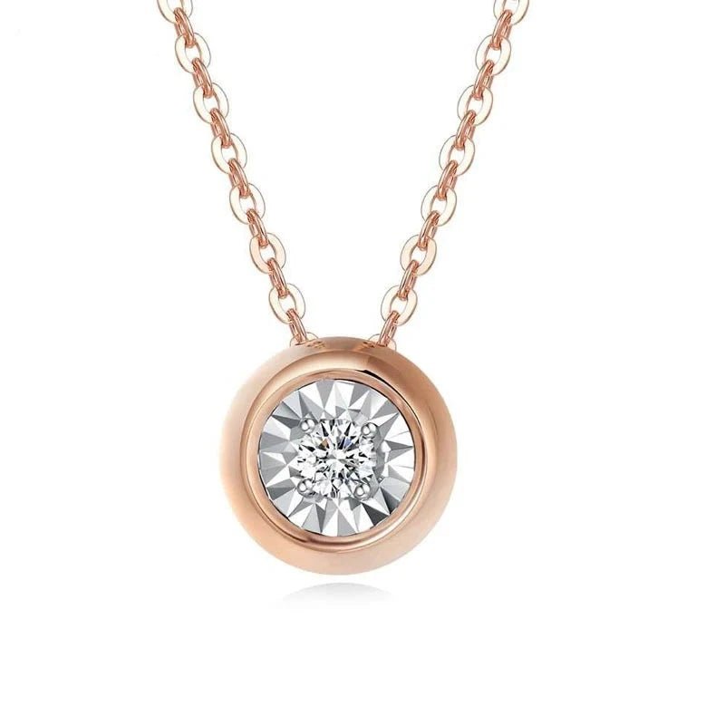 Oxidized bronze necklaces-18k Rose Gold Round Natural Diamond Pendant Necklace