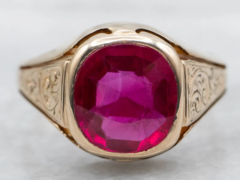 Ocean inlay rings-Victorian Synthetic Ruby Solitaire Ring