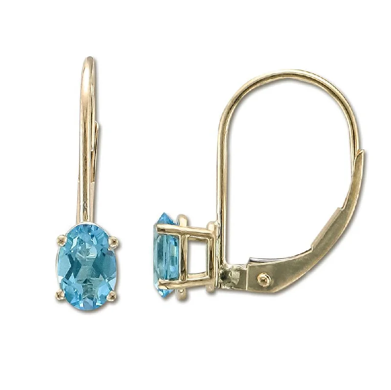 Solid ring earrings-14KT YELLOW GOLD 1.00 CTW OVAL BLUE TOPAZ LEVERBACK EARRINGS