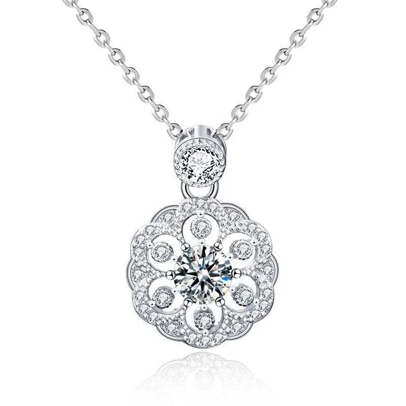 Tilted design necklaces-0.5ct Round Cut Diamond Flower Pendant Necklace