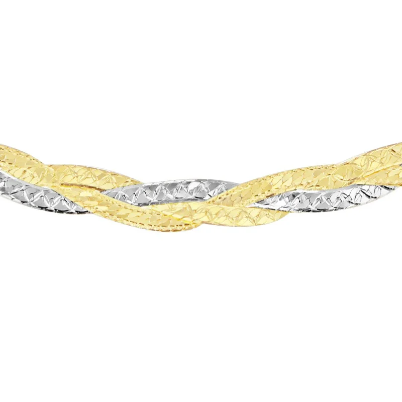 Stone-twisted necklaces-9K 2-Colour Gold Diamond Cut 3-Plait Herringbone Necklace /1