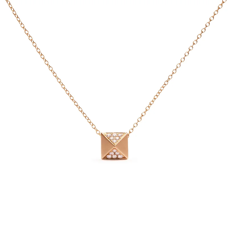 Bright gem necklaces-14K Yellow Gold 1/4 Cttw Diamond Matte Finished Pyramid Pendant Necklace