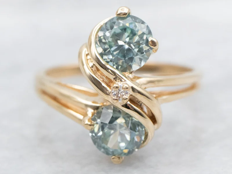 Emerald inlay rings-Blue Zircon and Diamond Toi et Moi Ring