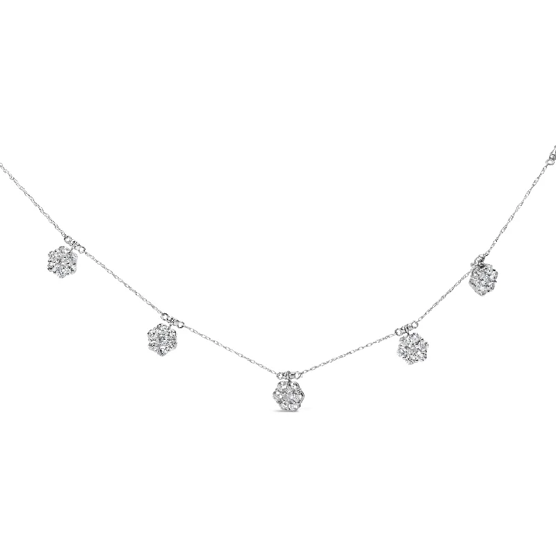 Twist knot necklaces-10K White Gold 3.0 Cttw Round-Cut Diamond 7 Stone Cluster Station Necklace