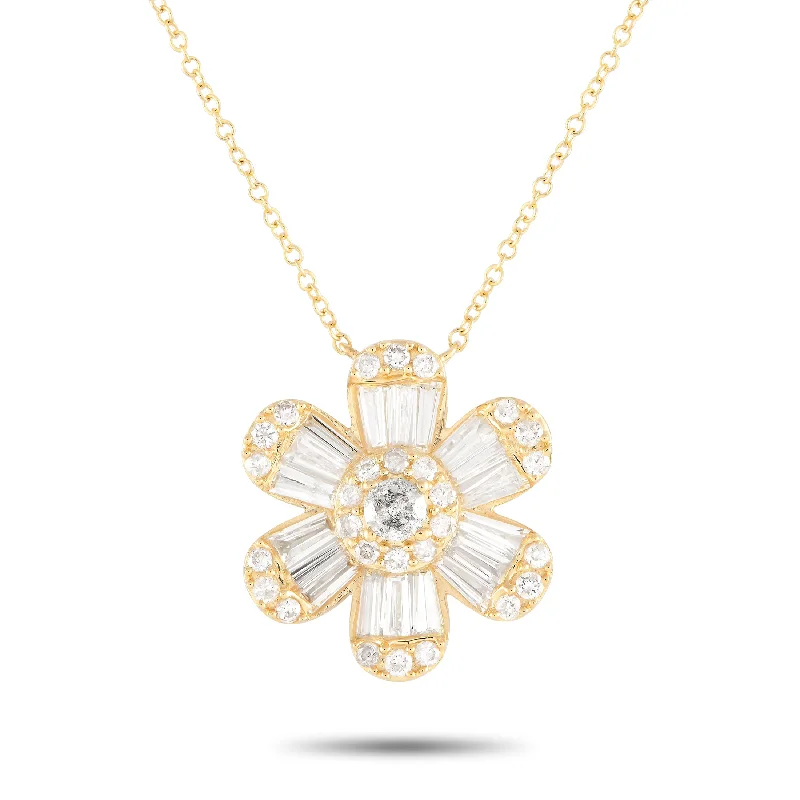 Fine thread necklaces-LB Exclusive 14K Yellow Gold 0.80ct Diamond Flower Necklace NK01596-Y