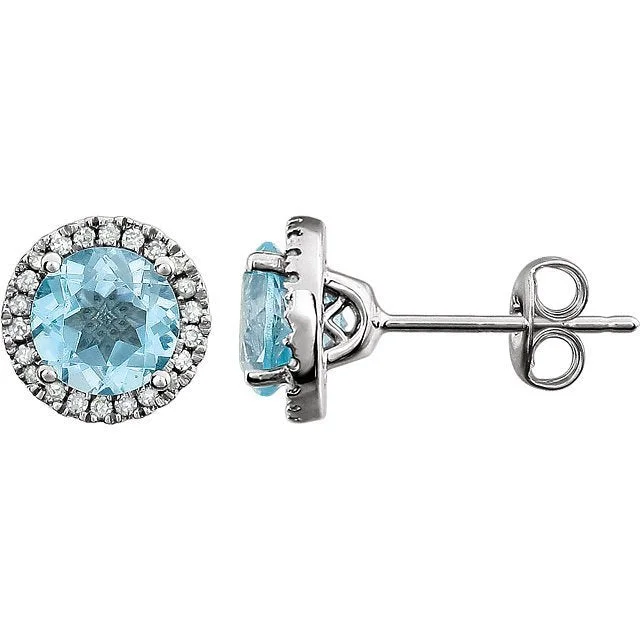 Bold cross earrings-14KT WHITE GOLD 2.00 CTW BLUE TOPAZ & 0.13 CTW DIAMOND HALO EARRINGS