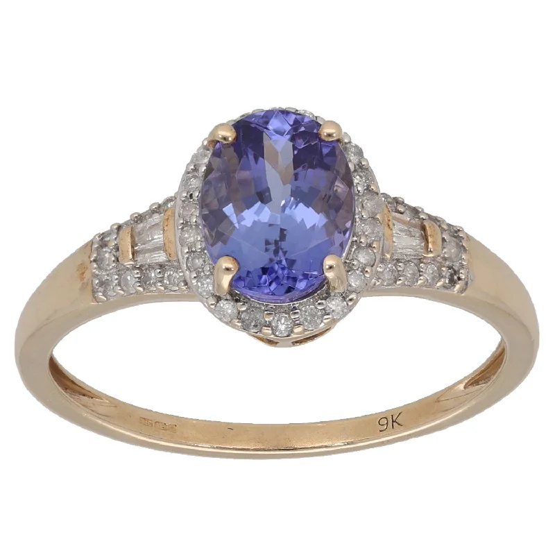 Pure shine rings-9ct Gold Tanzanite & 0.24ct Diamond Dress/Cocktail Ring Size Q