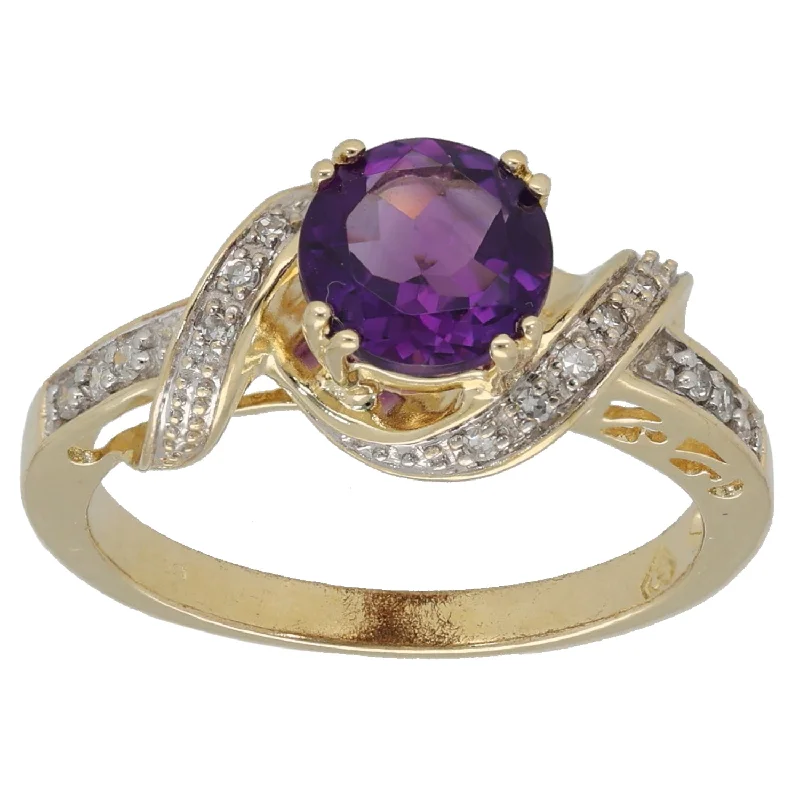 Shiny band rings-9ct Gold Amethyst & 0.08ct Diamond Dress/Cocktail Ring Size N