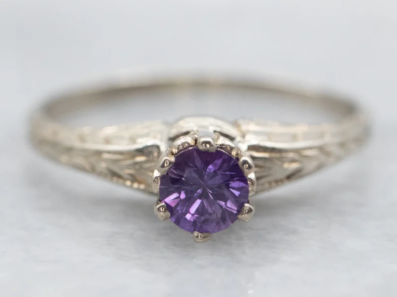 Bright diamond rings-Yellow Gold Round Cut Purple Sapphire Solitaire Ring