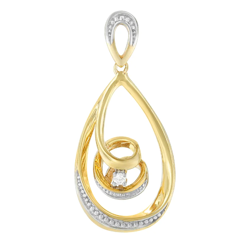 Shiny bead necklaces-10K Gold Brilliant-Cut Diamond-Accented Open Teardrop Twisted Curl 18" Pendant Necklace