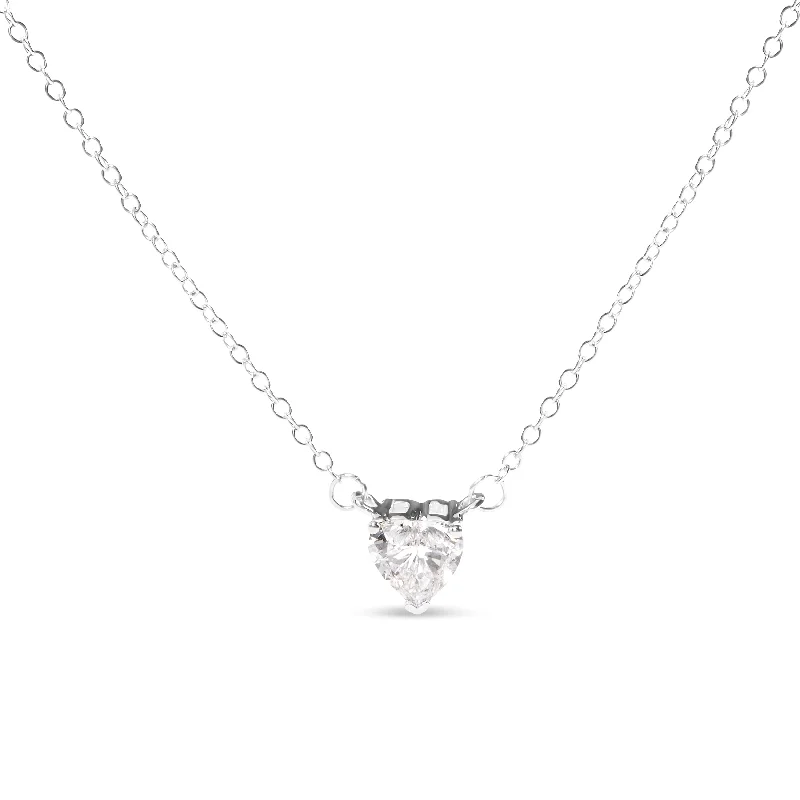 Galaxy charm necklaces-14K White Gold 1.0 Cttw Lab Grown Diamond Heart Shape Solitaire Pendant Necklace