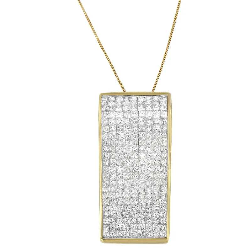 Soft wood necklaces-14K Yellow Gold Princess Cut Diamond Block Pendant Necklace