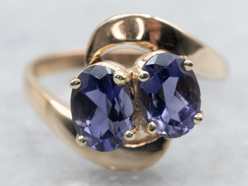 Fine accent rings-Vintage Gold Iolite Bypass Ring