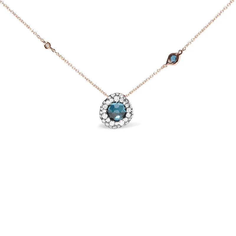 Glossy pearl necklaces-18K Rose Gold 5/8 Cttw Diamond and London Blue Topaz Gemstone Bezel-Set Cluster 18" Station Necklace