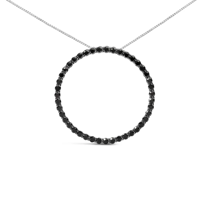 Oxidized bronze necklaces-.925 Sterling Silver Black Diamond Open Hoop Circle 18" Pendant Necklace