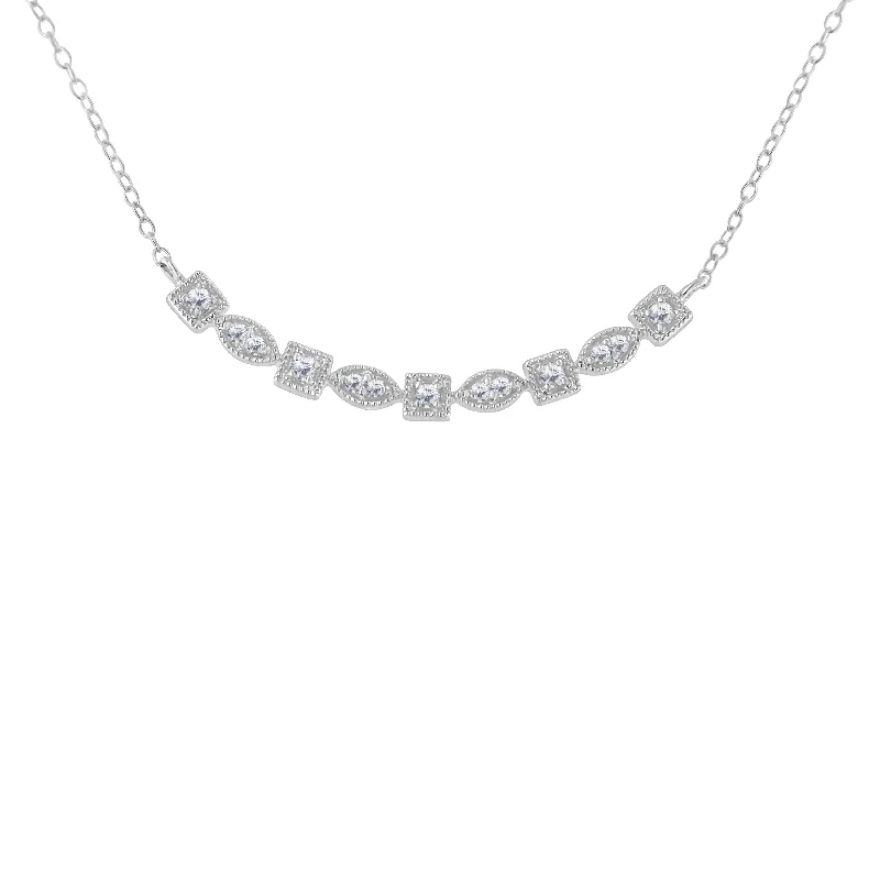 Silk cord necklaces-Sterling Silver Diamond Bar Mixed Shape Necklace