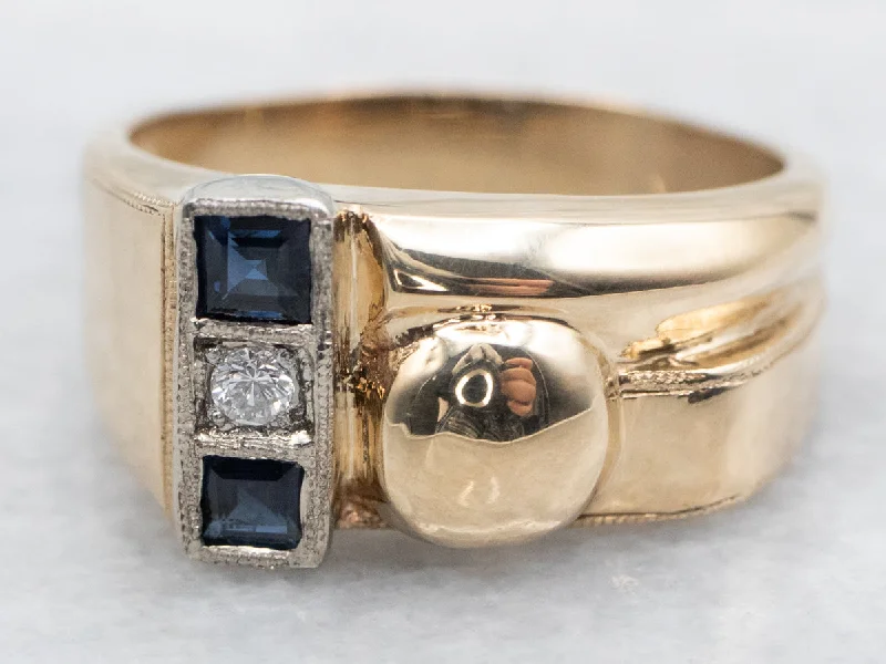 Sapphire gem rings-Vintage Diamond and Sapphire Ring