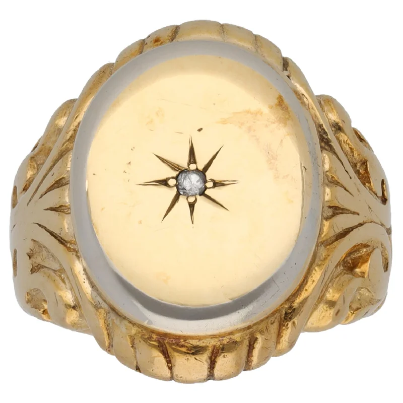 Fun rings-9ct Gold 0.01ct Diamond Patterned Signet Ring Size M