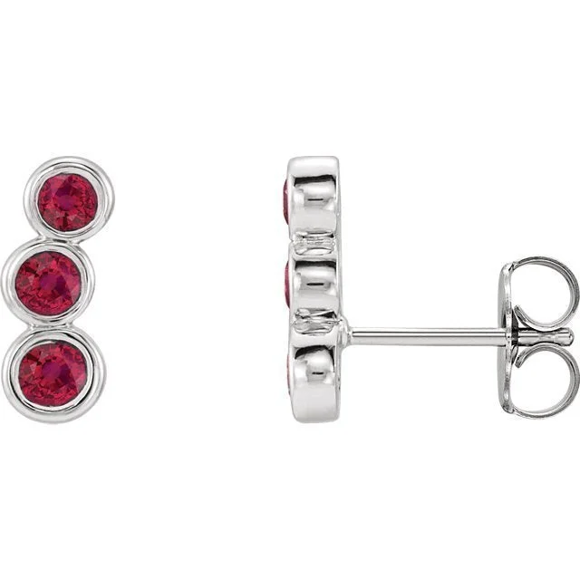 Tiered drop earrings-14KT GOLD 0.68 CTW GENUINE ROUND RUBY CLIMBER EARRINGS