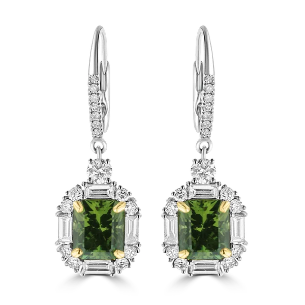 Fine hoop earrings-JULEVE 18KT WHITE GOLD 5.06CT GREEN GARNET & 1.44CTW DIAMOND DANGLE EARRINGS