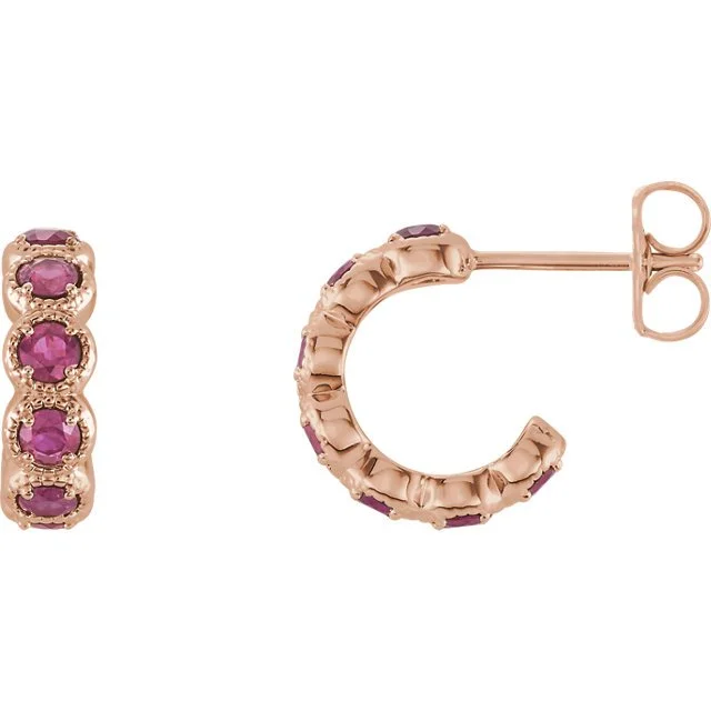 Thai tile earrings-14KT Gold 1.12 CTW Pink Tourmaline J Hoop Earrings