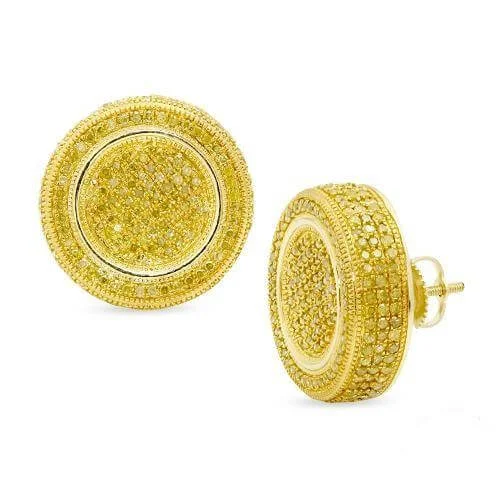 Wolf wing earrings-10KY 2.00CTW YELLOW DIAMOND FLAT BUTTON EARRINGS