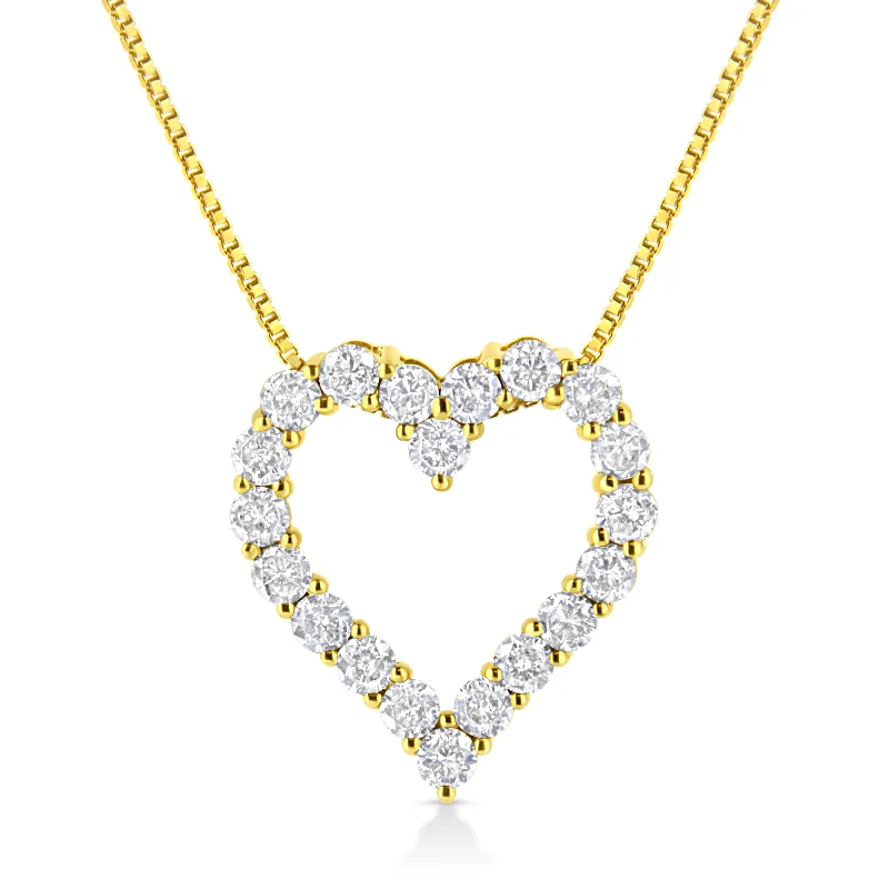 Sturdy link necklaces-14K Yellow Gold Plated .925 Sterling Silver 2.0 Cttw Round Cut Diamond Classic Open Heart 18" Pendant Necklace