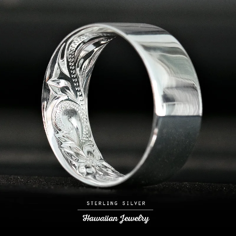 Fine filigree rings-925 Sterling Silver Inside Engraving Ring with Hawaiian Heirloom Design: 4mm-10mm, Flat Shape, Comfort Fitment