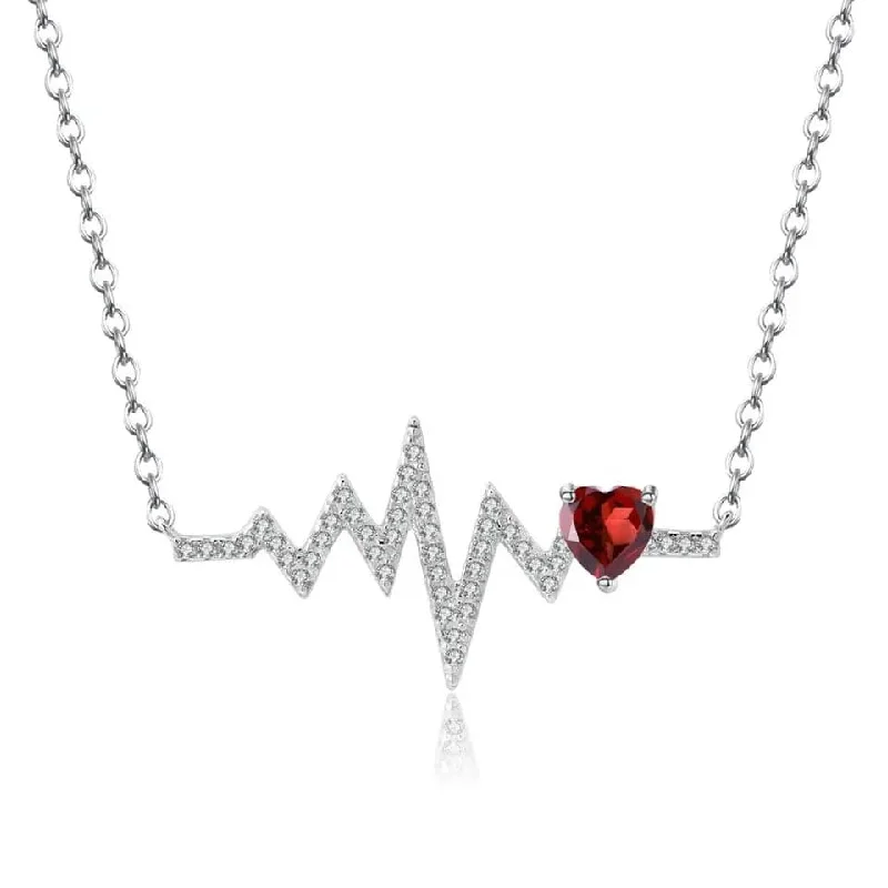 Silk cord necklaces-Natural Red Garnet Heartbeat Love Pendant Necklace