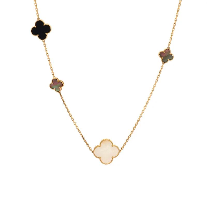 Lace choker necklaces-Magic Alhambra 16 Motifs Long Necklace 18K Yellow Gold with Mother of Pearl and Onyx