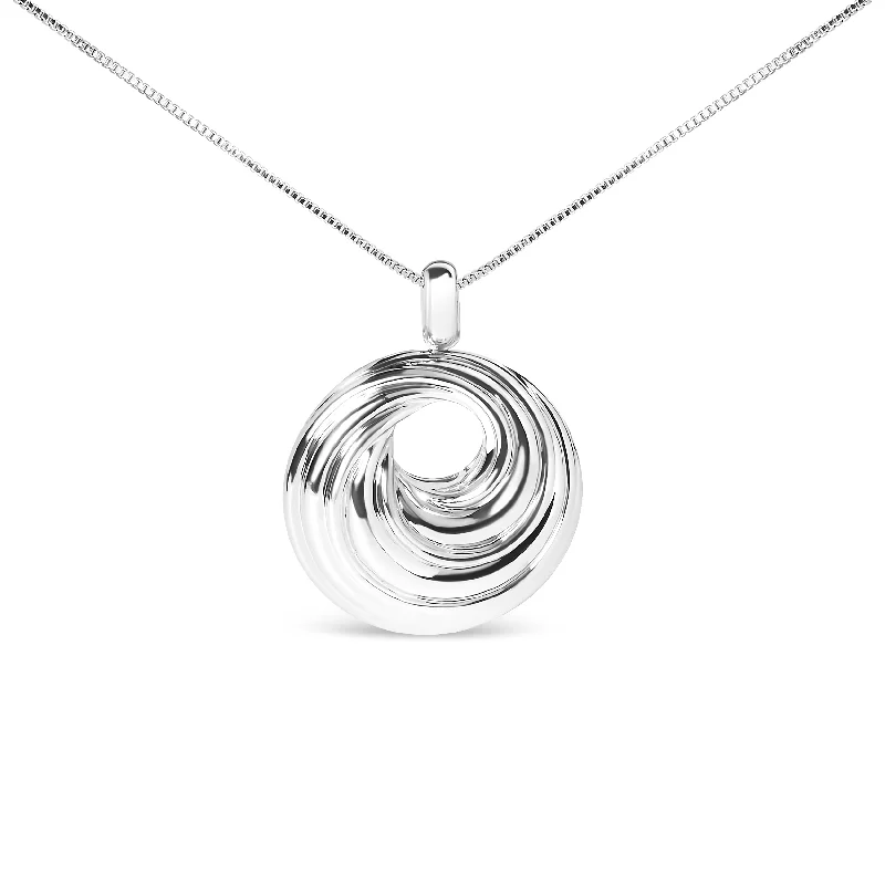 Carved initial necklaces-.925 Sterling Silver Endless Wave Swirl Statement Medallion 18" Pendant Necklace