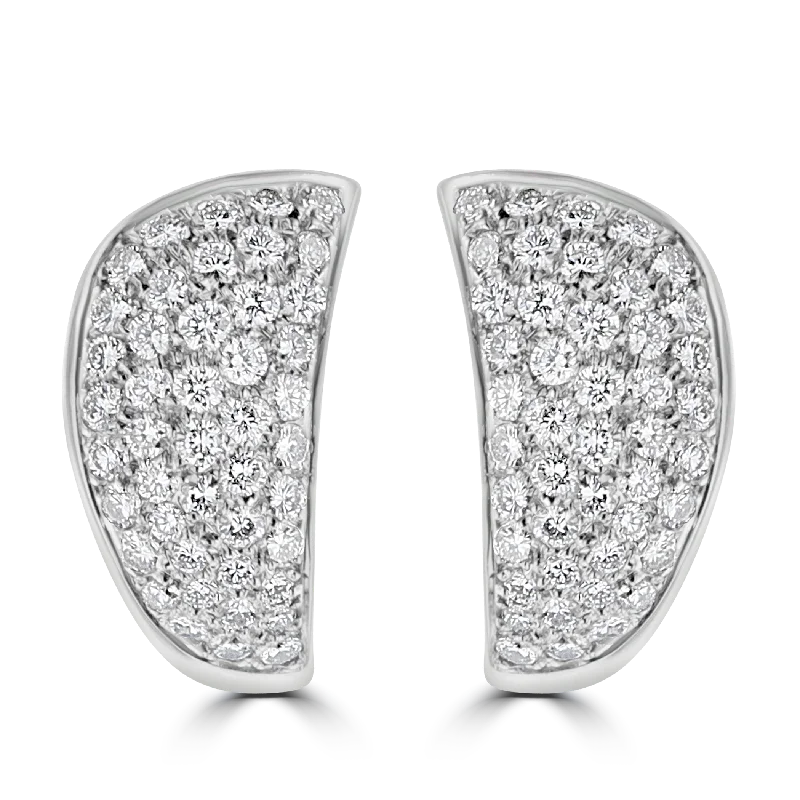 Wolf wing earrings-18KT WHITE GOLD 1.75CT DIAMOND WIDE PAVE HOOP EARRINGS