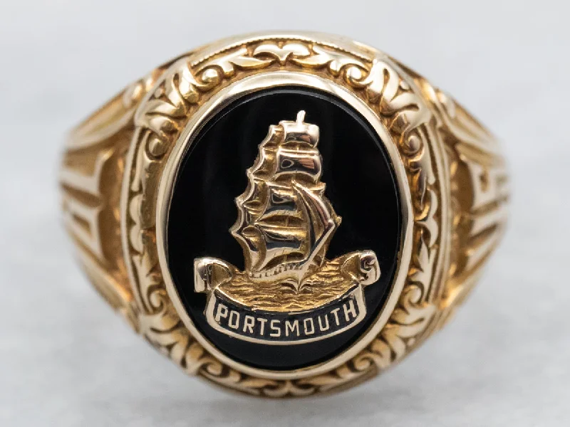 Aged lock rings-Black Onyx Portsmouth NH Class of 1945 Ring