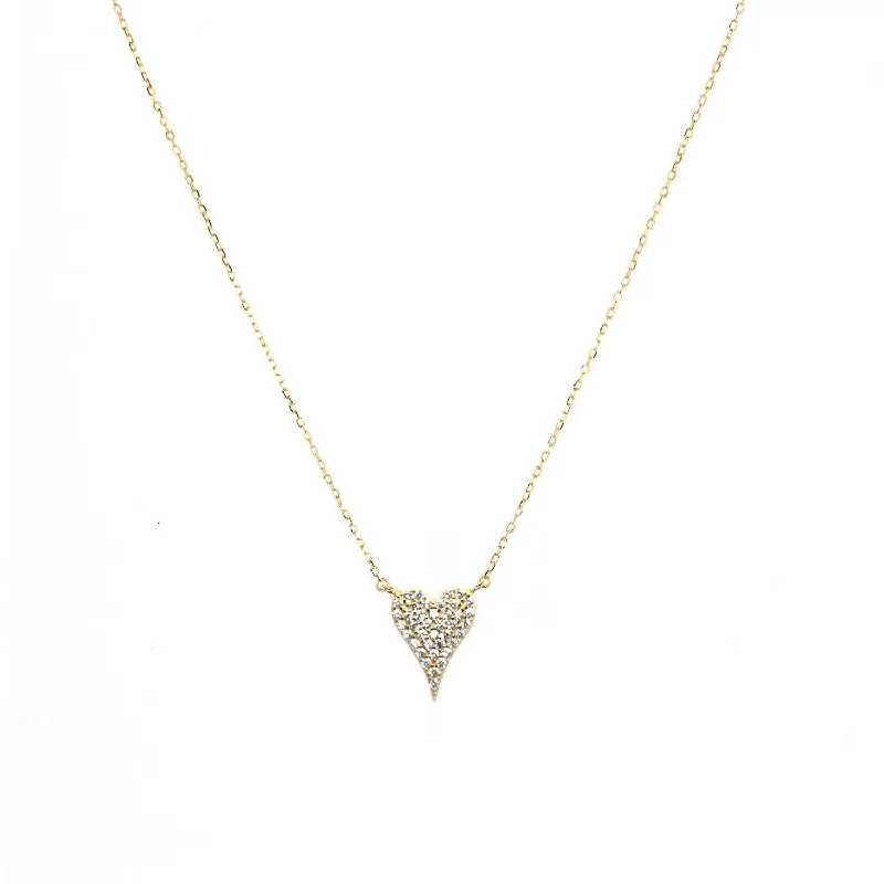 Reed weave necklaces-Women's Pave Heart Necklace In Gold Plated/clear