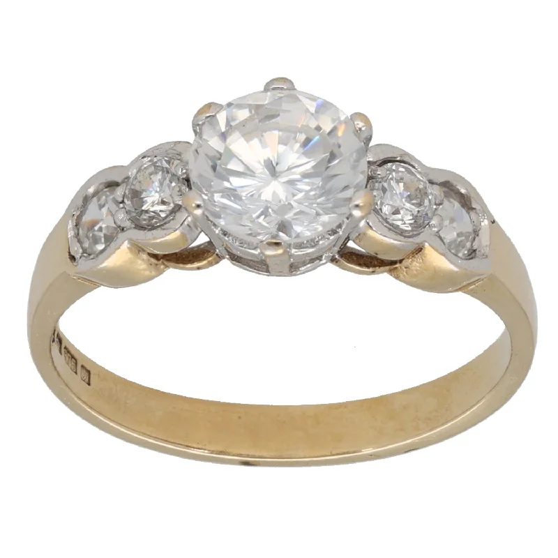 Clear star rings-9ct Gold Cubic Zirconia Single Stone Ring with Accent Stones Size M